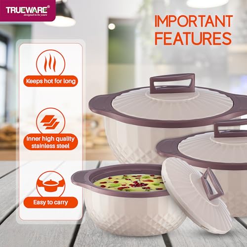 Image of Trueware Eternity Inner Steel Insulated 1000, 1500 & 2500 ML Thermoware Casserole | BPA Free | Odour Proof | Food Grade | Easy to Carry | Serving | Curd Maker | Hot Pot (Brown)