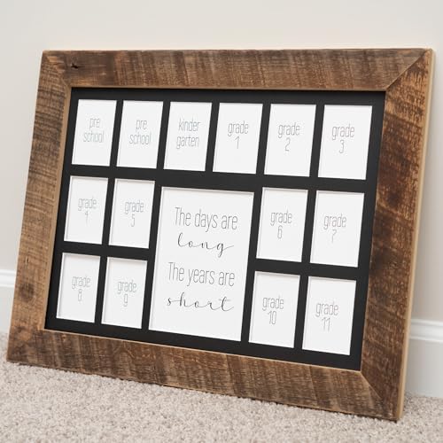 Image of Rustic Red Door Co. 12x16 School Days Picture Frame with Multiple Openings - School Years Photo Collage - The Days Are Long - 2 Pre-School & Kindergarten to 12th Grade (15 Photos, 2PreK-12th, Black)