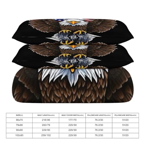 Parure de lit motif aigle US en microfibre réversible 228x228 cm avec 2 taies d'oreiller