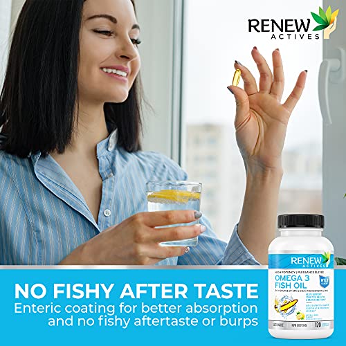 Renew Actives Omega 3 Fish Oil, 1200Mg Purified Organic Omega 3 Fish Oil Supplements With 720Mg Omega 3 Dha & Epa, Support Brain Function And Cardiovascular Health, 120 Easy To Swallow Soft Gels #TOP4