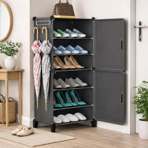 EXVITO 2 Door Shoe Rack with Shelf, Folding Shoe Rack for Bedroom, Living Room,Entryway, Footwear Stand for Home, Organizer, ShoeRack Plastic | Plastic Shoes Rack for Home - Grey