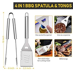 34Pcs Grill Accessories Grilling Gifts for Men 16 Inches Heavy Duty BBQ Accessories Stainless Steel Grill Tools with Thermometer Grill Mats for Backyard BBQ Set for Men Women