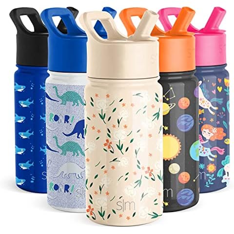 Simple Modern Kids Water Bottle with Straw Lid | Insulated Stainless Steel Reusable Tumbler for Toddlers, Girls, Boys | Summit Collection | 14oz, Chloe Floral Cover