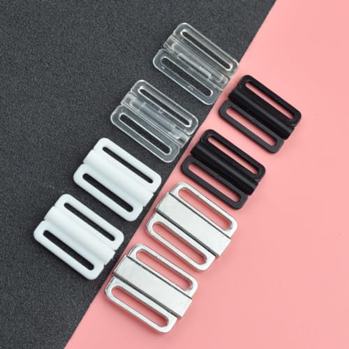 VASANA 10PCS White Plastic Buckles Front Closure Hook Clasp Fasteners Sew on Clothes Bra Clip Hooks Sewing Supplies Bikini Closure Lingerie Sewing Replacement Part(1.2+1.5CM)