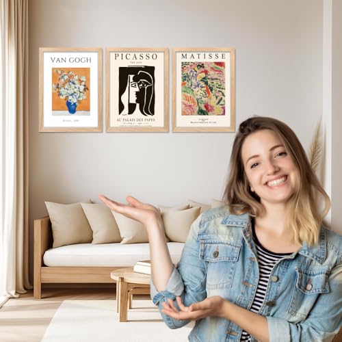 Image of Good Hope Set of 3 Vangogh Picasso Matisse Wall Art Paintings Poster Frame 10x13 Inch Framed Posters for Home Decoration, Living Room, Bedroom, Kitchen, and Office Wall Decor Classic Aesthetic Photo Frames Cafe Restraunt