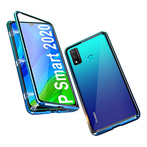 Ellmi Coque Magnétique pour Huawei PSmart 2020, Coque Intégrale Double Face 360 Protection en Verre Trempé avec Cadre Métallique, Etui Complète Entière pour Huawei PSmart 2020, Bleu Vert