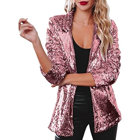 New Ladies Sequins Blazer Frill Ruffle 3/4 Sleeve Sequin Jacket Long Sleeve Glitter Party Shiny Lapel Coat Jacket Blazer UK Outerwear Tall Women's Coats Sparkly Loose Fit Club Cocktail Blazer Jacket Cover