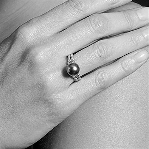 Inlaid Grey Pearl Ring, Round 925 Silver Plated Engagement Wedding Ring (6)2