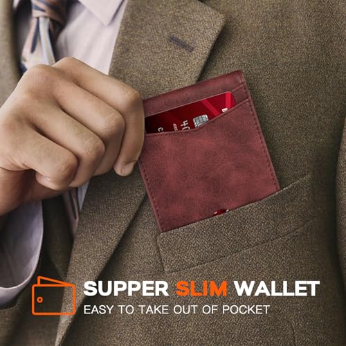 Image of RUNBOX Wallet for Men Slim Leather Bifold RFID Blocking Minimalist Front Pocket Design with Gift Box | Minimalist Front Pocket Design, Holds 8 Cards, RFID Protection, Gifts for Men on Birthdays, Father's Day, and Christmas