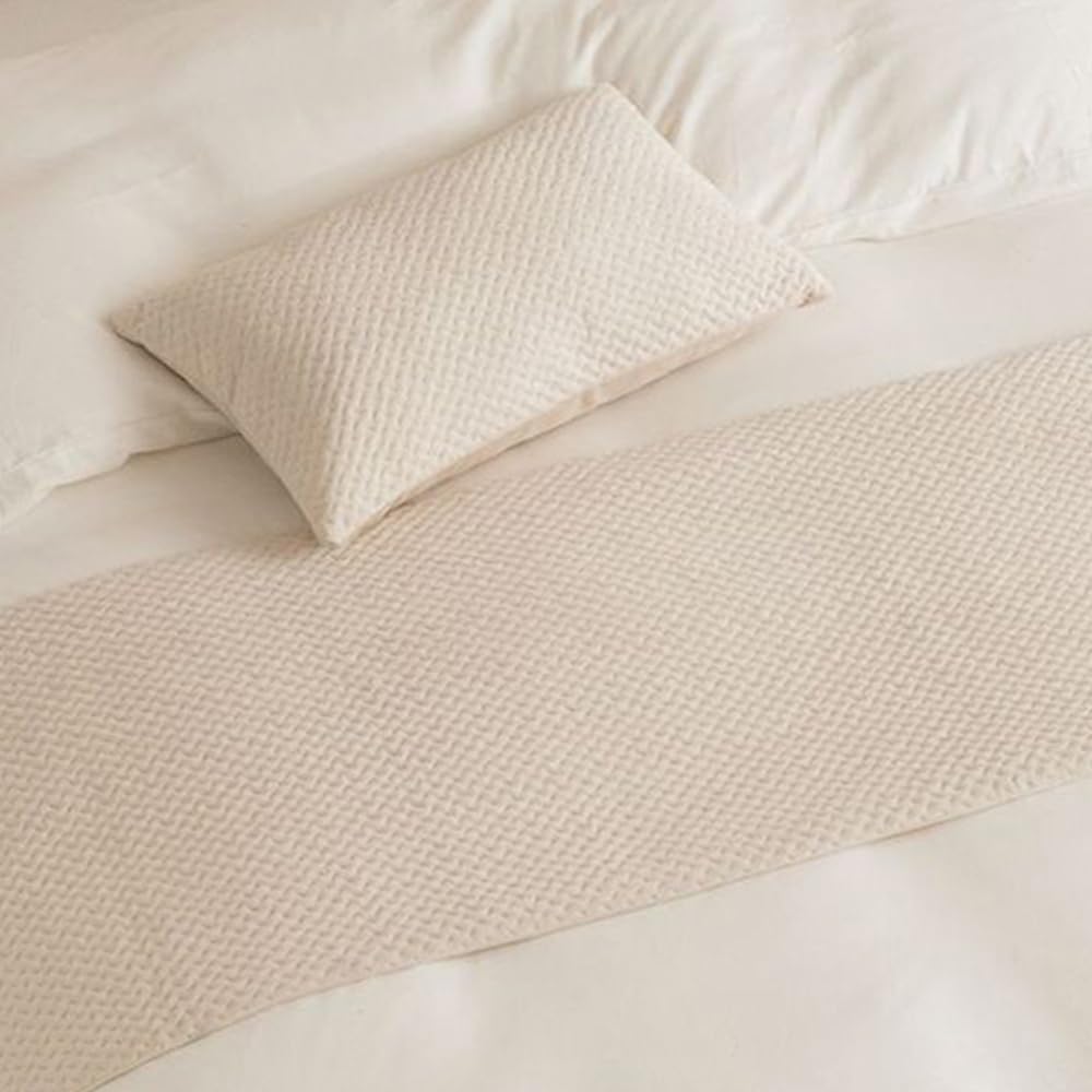 Jacquard Bettläufer und Kissen Bezug, Reversibel Bettschal für den Fuß des Bettes Luxus Weicher Bettlaufer Schlafzimmer für Gästehaus Hotel Schlafzimme, Beige,45x240cm(Bettläufer)