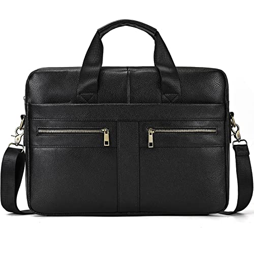 newsbirds 15.6 Zoll Herren Laptoptasche Leder Aktentasche Umhaengetasche Handtasche für Männer Herren Business Tasche Notebook Tasche Herren Bürotasche, 3316 Schwarz Cover
