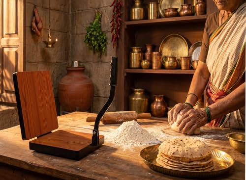 Image of Achleshwar Wooden Square Papad Puri Press Maker | Heavy Duty Plywood Board with Iron Handle | Roti Maker for Kitchen | 11 Inch (11Inch)