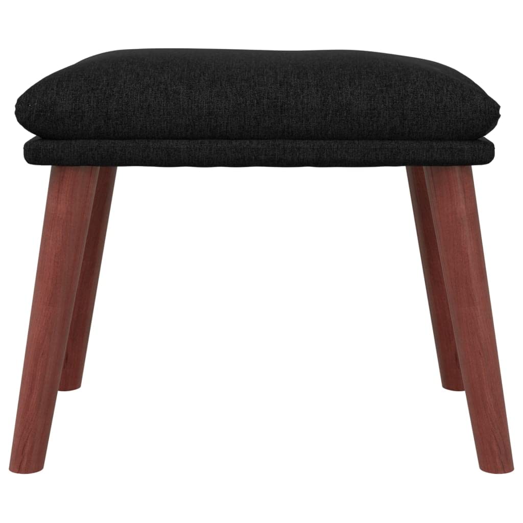 Podnóżek czarny z materiału z nogami z drewna kauczukowego, 45 x 29,5 x 35 cm, kompaktowy taboret tapicerowany jako podnóżek do salonu, sypialni, korytarza, nowoczesny i stabilny