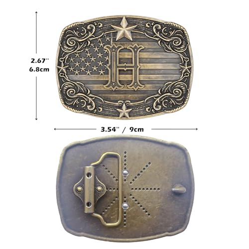 Image of Cowboy Belt Buckle for Men Vintage Western Rodeo Texas Initial Letter ABCDJMR to Z Belt Buckles