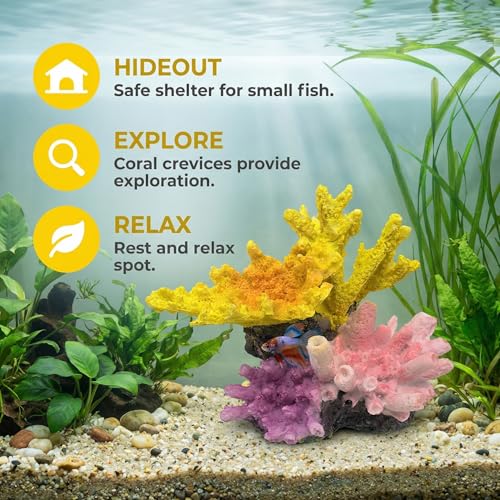 Image of Aquarium Decor Fish Tank Decorations Resin Coral Ornament, Small Aquarium Accessories Hideout for Betta Shrimp Goldfish, Artificial Reef Fish Tank Accessories Decorations
