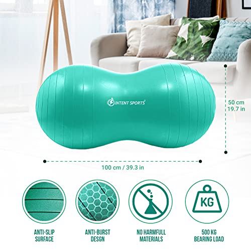 Image of INTENT SPORTS Peanut Ball - Anti Burst Ball for Exercise, Labor, Birthing, Dog Training, Kids, Home & Gym Fitness, Physio Roll, Yoga Balance, Flexible Seating for Classroom & Office - Pump Included