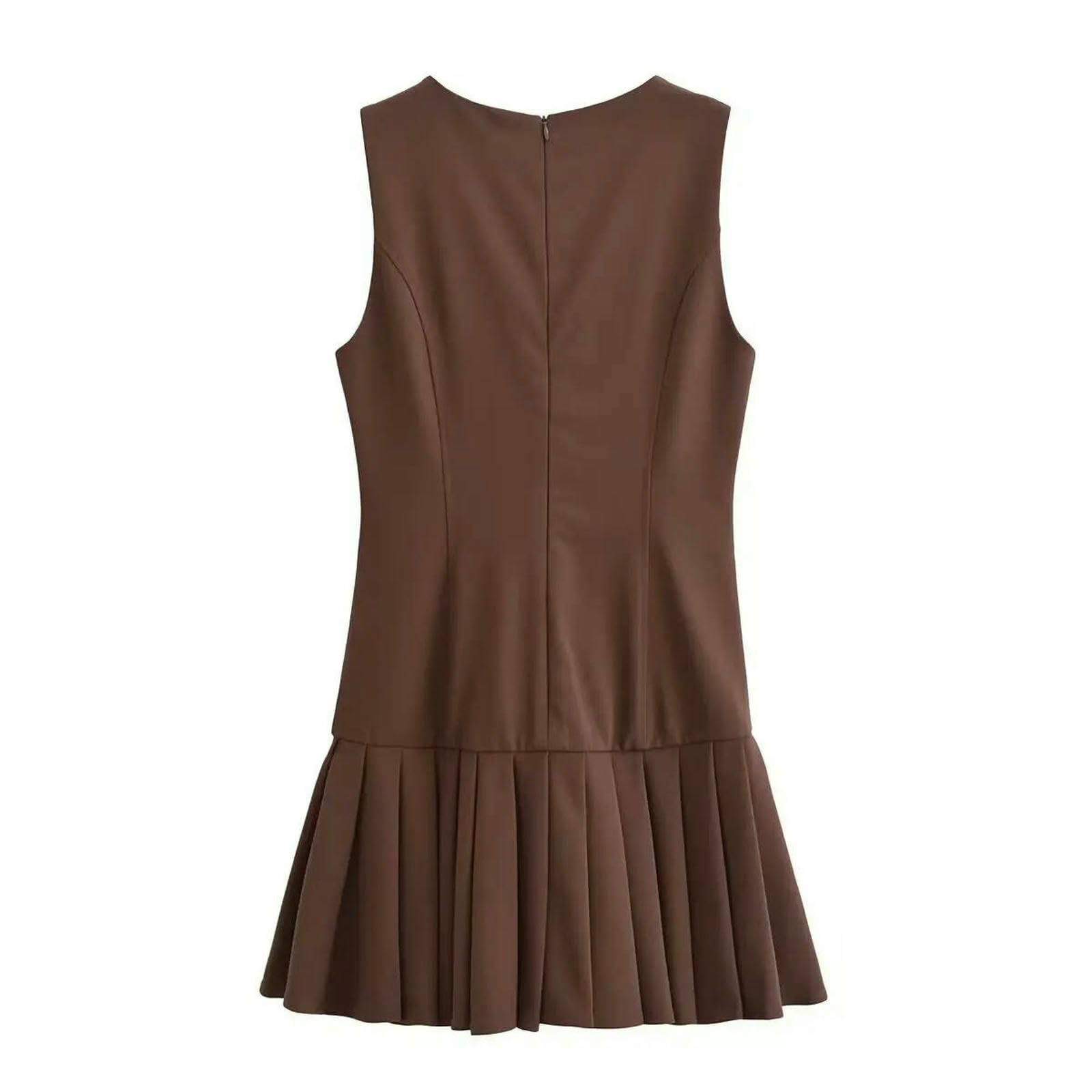 Vestito Donna Autunno Nuovo Abito A Pieghe per Donne Chic Abito Senza Maniche per Maniche Casual Mini Femminile Elegante Abito da Festa Corta-1-l