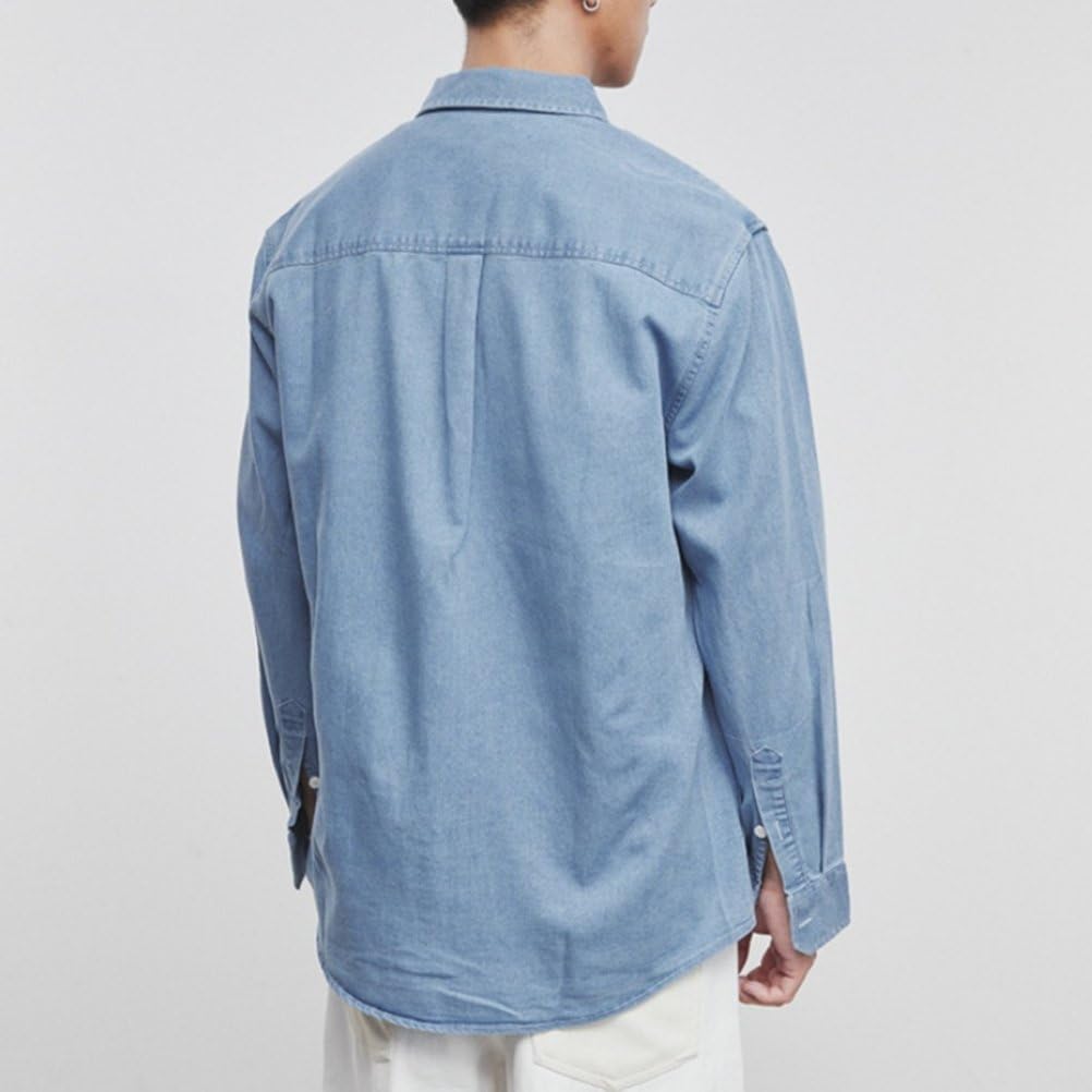 Herren Frühling Herbst Einreihig Langarm Regular Fit Arbeit Casual Denim Hemden