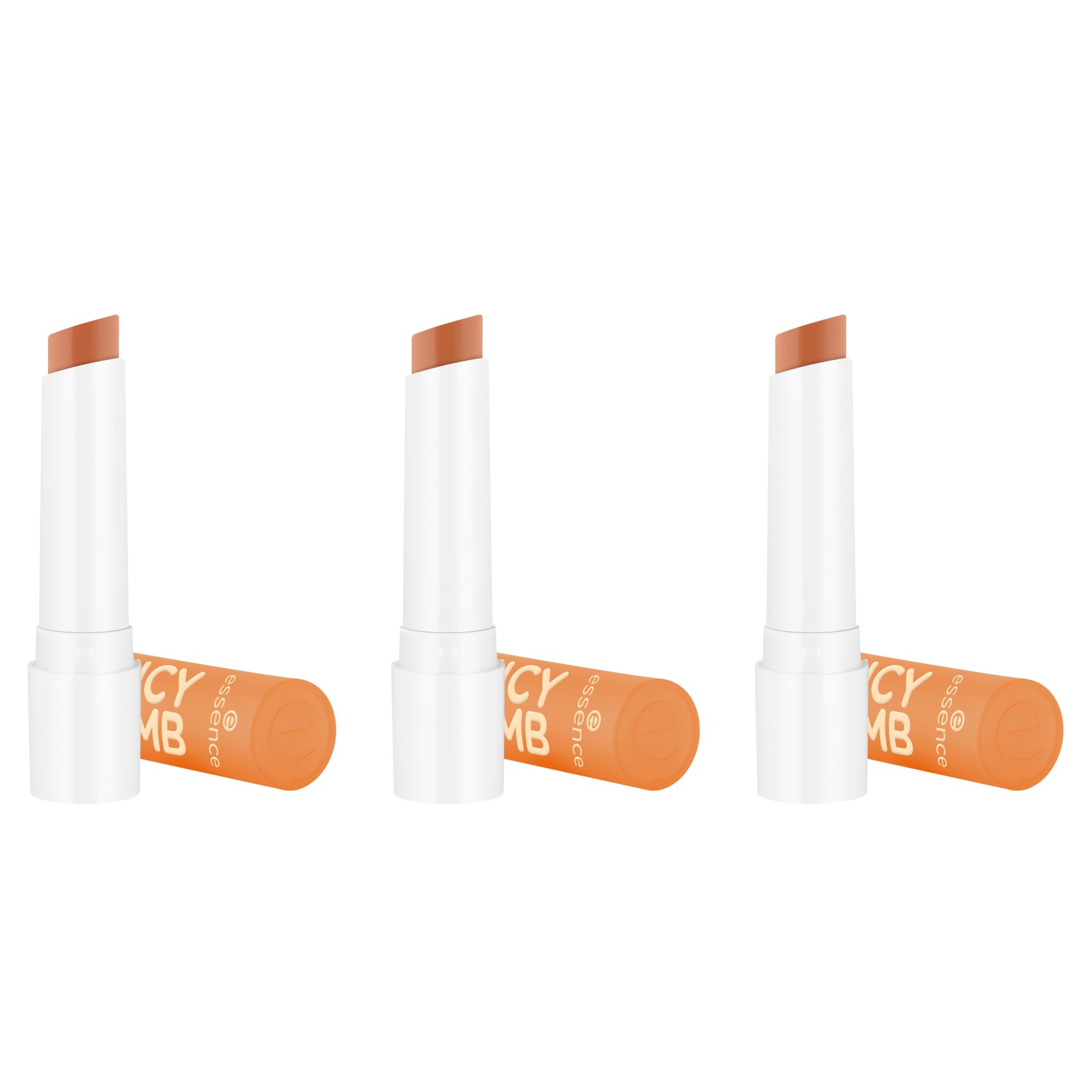 essence JUICY BOMB glossy butter balm, Lippenbalsam, Nr. 07, Braun, natürlich, glänzend, strahlend frisch, vegan, ohne Parabene, ohne Mikroplastikpartikel, Nanopartikel frei, 3er Pack (3x2.5g)