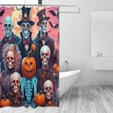 ZGDPBYF Horror-Totenkopf-Duschvorhang mit 12 Haken, Totenkopf-Familien-Duschvorhang für Badezimmer, Polyester, 150 x 180 cm (B x H)