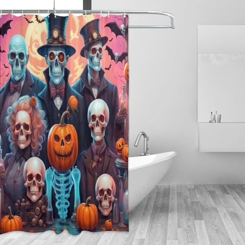 ZGDPBYF Horror-Totenkopf-Duschvorhang mit 12 Haken, Totenkopf-Familien-Duschvorhang für Badezimmer, Polyester, 150 x 180 cm (B x H)