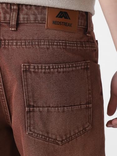 Image of Neostreak Men's Loose Baggy Fit Heavy Washed Jeans Non-Stretchable