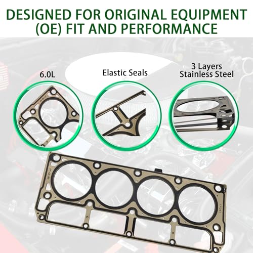Image of 12589227 3-Layer Head Gaskets with Head Bolt for GM 6.0 V8 Chevy Express Silverado Suburban, GMC Savana Sierra Yukon XL 1500 2500 3500 Tahoe SSR, Cadillac Escalade ESV EXT, LQ4 LQ9 LS2 LZ1 LFA