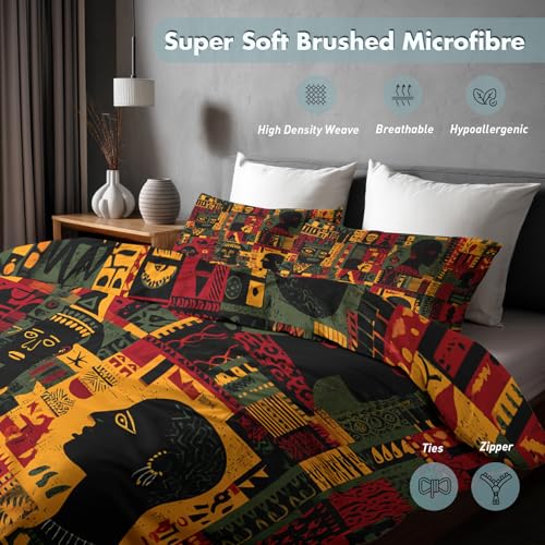 Housse de couette 220x240 africain en microfibre pour lit sans repassage