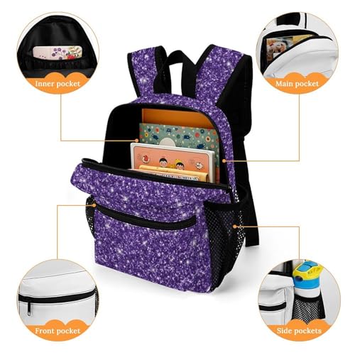 Purple Ombre Glitters 13 Inch Backpack Lightweight Double Shoulder Bag with Zippers Unisex Daypack4