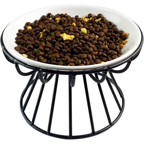NexPon 大面積フードボウル猫 食器 猫 えさ 皿 フードボウルスタンドセット 猫柄 陶器 えさ入れ ごはん皿 お水入れ かわいい ト食器台 猫 犬用 (ブラック)