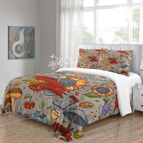 Parure de lit citrouille et champignons housse de couette 200x200 microfibre 3D