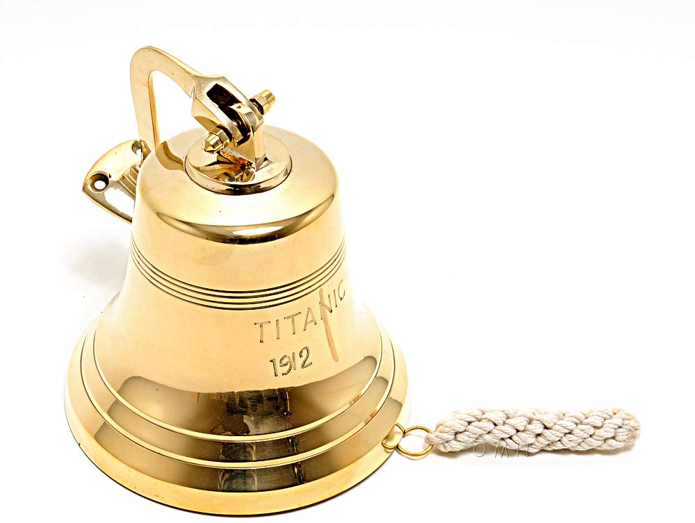 Old Modern Handicrafts Cloche du Titanic de 6 Pouces - Cloche Dorée du Titanic en Laiton de Qualité Supérieure - 6.0L x 6.0W x 6.5H Pouces