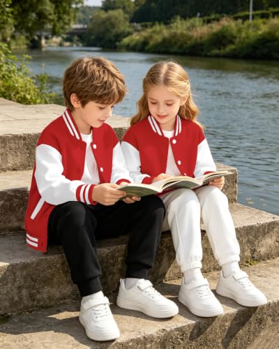 Image of Cromoncent Kids Varsity Baseball Jacket Colorblock Bomber Coat Unisex Boys Girls School Outwear, 18 Months - 14 Years