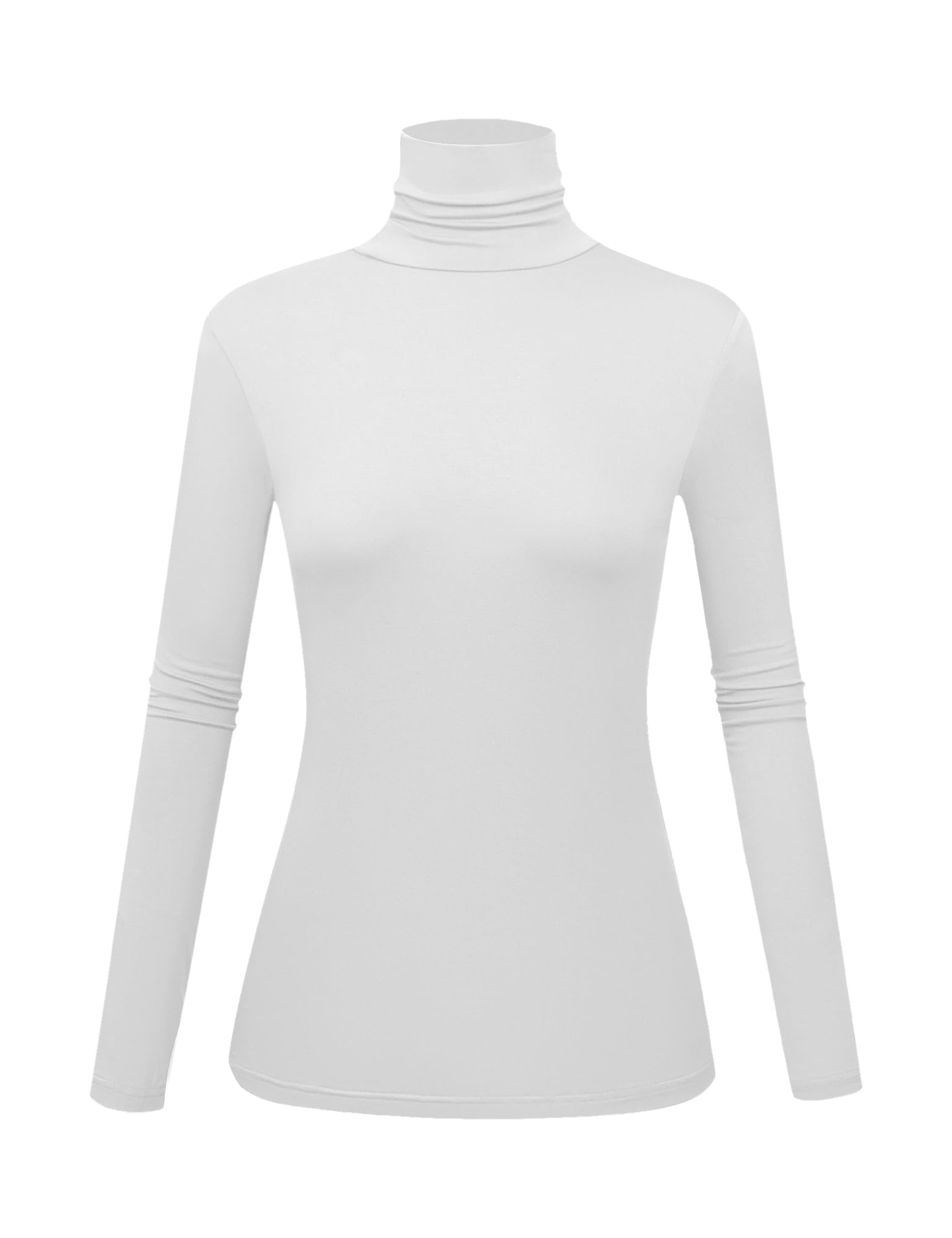 Women's Long Sleeve Turtleneck Shirts Slim Fitted Lightweight Base Layer Casual Tops, White, Medium-image-1