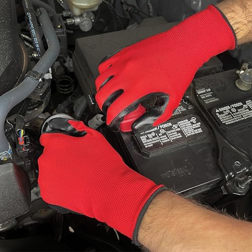 Image of Grease Monkey Work Gloves, Men's Nitrile All Purpose Gloves with Grip for Construction, Safety, Mechanics, Touchscreen
