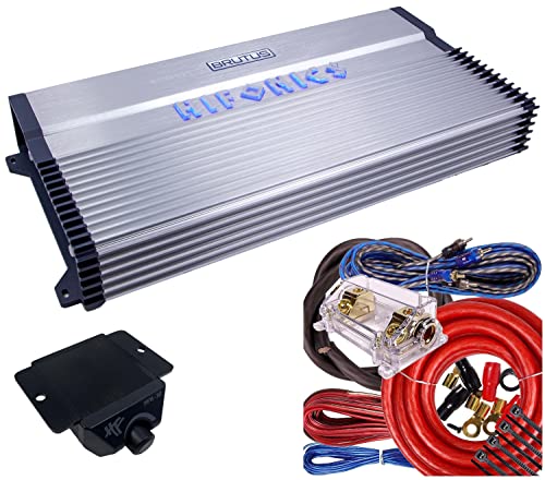 Hifonics BXX6000.1D 6000 Watt RMS 1-Channel Monoblock D Class Amplifier Brutus Car Audio with Red 0 Gauge Installation Kit Bundle,Silver