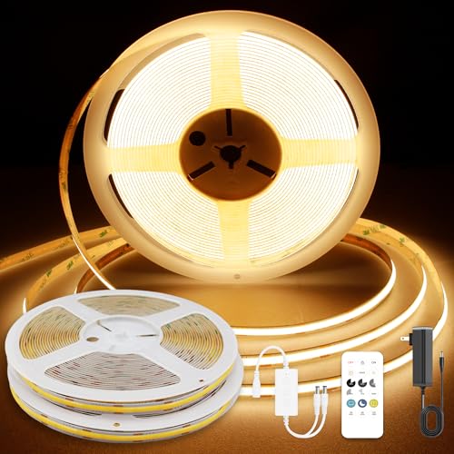 Image of COB LED Strip Lights 65.6ft, LED Lights Warm White 2700K Strip Lights with Remote& App, Dimmable Super Bright 24V White LED Tape Lights,Cabinet Office Lighting.