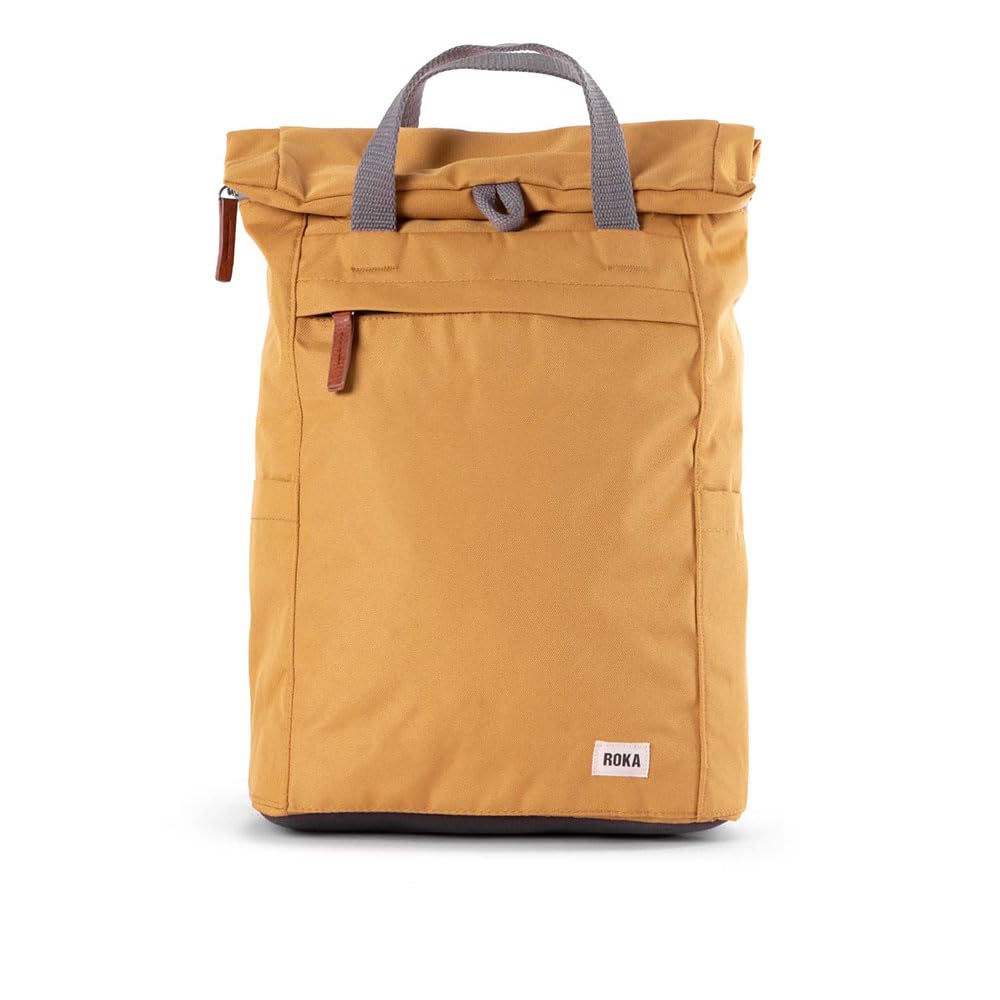 Roka London Unisex Flax Roka Finchley Roll Top Backpack For Women & Men - Small Canvas Rucksack W/Magnetic Closure & Multi Pockets For Work, School, Travel - Yellow