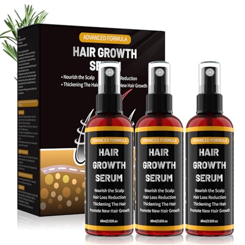 Rouclo Aceite de romero para el cabello, suero de crecimiento del cabello, 60 ml × 3 unidades, con aceite de ricino orgánico y biotina para mujeres y hombres, suero para el crecimiento del cabello