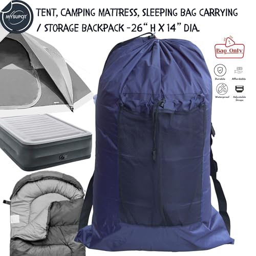 Bolsa para bolsa de dormir. También para bolsa de dormir, colchoneta para camping, lavandería, silla de playa, asiento elevador o para gradas, cama para perros, etc. - Poliéster 420D ligth duty con correas ajustables (Azul marino, Mediana) miniatura 2
