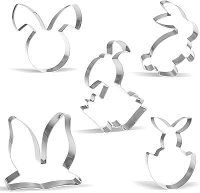 Ostern Hase Ausstechform - 5 Stück - Hase, Kaninchenkopf, Ei mit Kaninchen gefüllt, Sitzender Hase, Hasenohren - Edelstahl