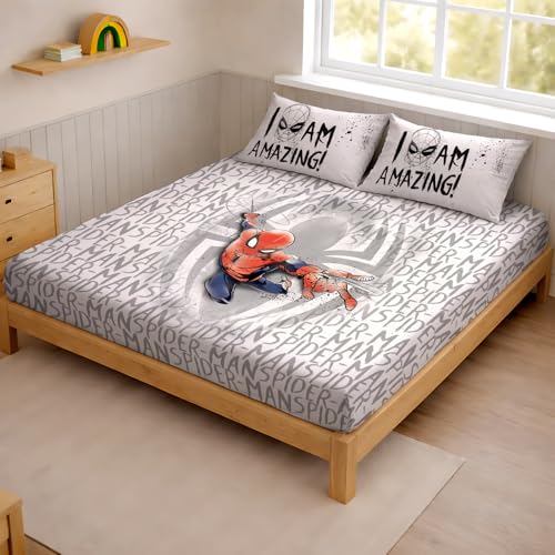 Image of Sassoon Marvel Spiderman Amazing Digital Printed 100% Cotton Bedsheet with 2 Pillow Covers in 300TC