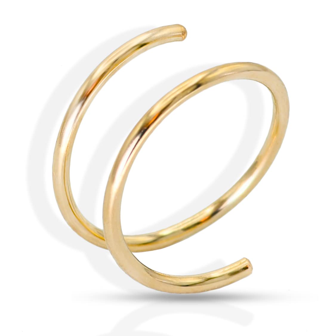 Double Nose Ring Hoop for Single Piercing, 14k Gold Filled or Sterling Silver Spiral Twist Nose Hoop for Women Men (Yellow Gold Filled -22g, Right Side-9mm)