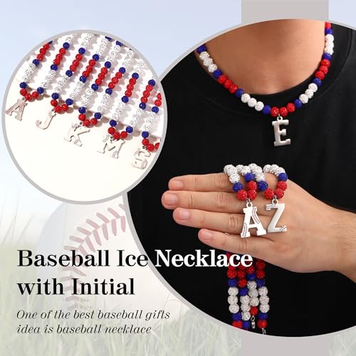 Baseball Necklaces Initial Necklace Baseball Coach Gifts Beaded Adjustable Letter A-Z Bling Baseball Necklace Rhinestone Baseball Accessories Stocking Stuffers for Teens Christmas Jewelry2