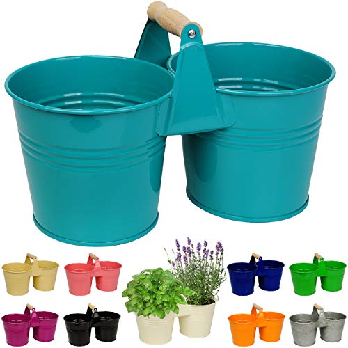 alles-meine.de GmbH Design - doppelter 2er - Topf - Blumentopf/Pflanzkübel/Pflanzschale - Metall - mit Holzgriff/Henkel - orange - 34 cm - RUND - frostsicher - MITTEL groß ..