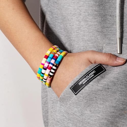 Pulsera de cuentas elástica cómoda que no aprieta la muñeca con diseño de arco iris boho 4