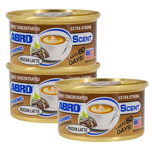 ABRO Car Air Fresheners: Canned, Spill Proof Airfreshener for Home, Office, or Car Accessories Interior, Lasts Up to 60 Days - 3Pack Mocha Latte Scent