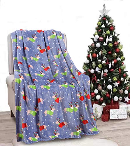 Valerian Luxury Velvet Touch Ultra Plush Christmas Blanket |Soft, Warm, Cozy|Holiday Printed Fleece Throw/Blanket-50 X 60Inch, 50 X 60, Dogs In Sweaters #TOP3