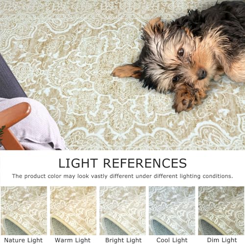 KUTA Runners for Hallways 2x6 Beige Yellow, Vintage Floral Kitchen Rugs Non-Slip Washable Runner Ultra Soft Printed Retro Distressed Entryway Carpet for Bedroom Laundry Nursery