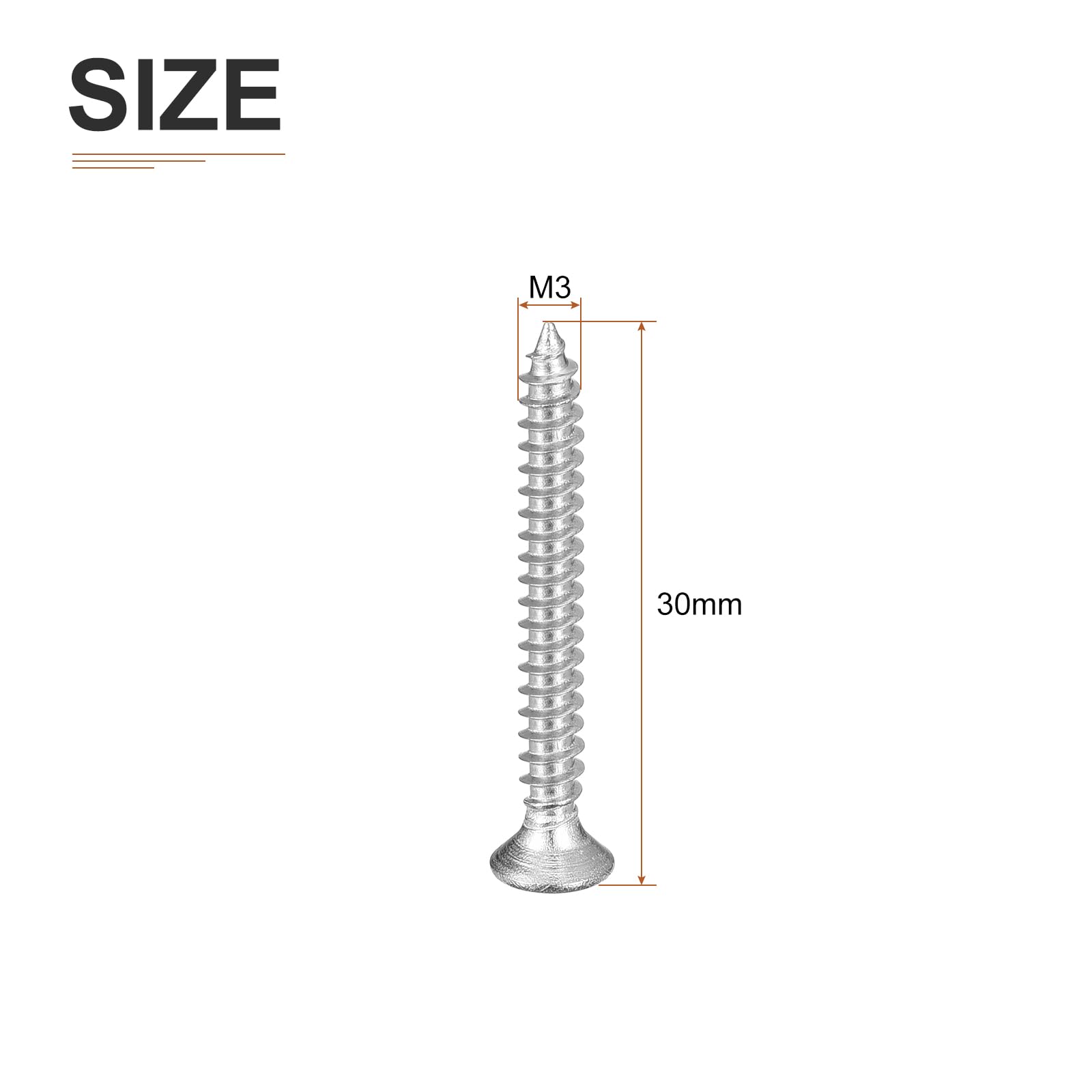 DTGN 50Pcs M3x30mm Flat Head Wood Screws, 304 Stainless Steel Phillips Self Tapping Screws - Good for Woodworking Furniture - Silver - Image 2